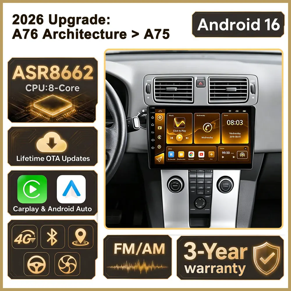 Cortex-A76 Octa-Core Android 16 For Volvo C30 S40 V50 C70 2004 2005 2006-2012 Car Radio GPS Multimedia Player Auto Radio Wifi BT