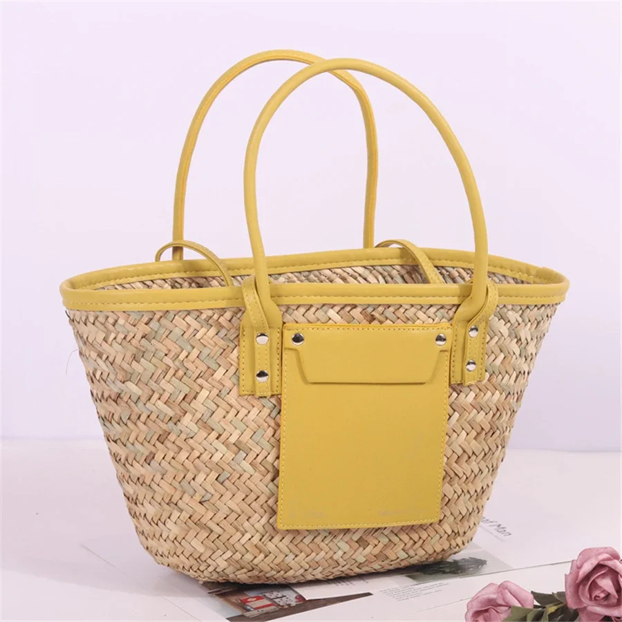 New Ladies Luxury straw woven shoulder bag rattan portable ladies summer beach messenger bag shopping bag large hollow handbag