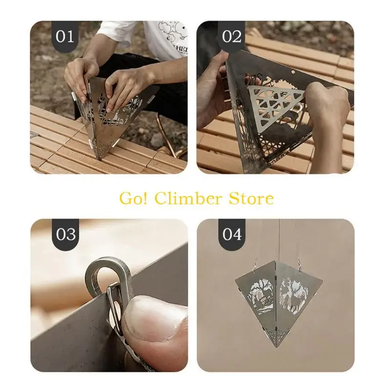 Q84C Triangular Hanging Furnace Bonfire Campfire Pit Camping Wood Stove Stand Frame