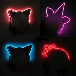 Luminous LED Birthday Glowing Unicorn Girl Hairband Light Up Cat Ear Headwear Flashing Crown Headband Bar Festival Party