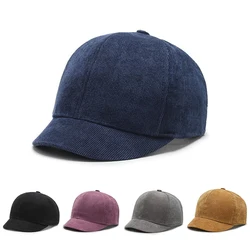 2024 New Corduroy Solid Color Short Brim Baseball Cap Korean Version Women's Fashionable and Simple Daily Commuting Sun Hat