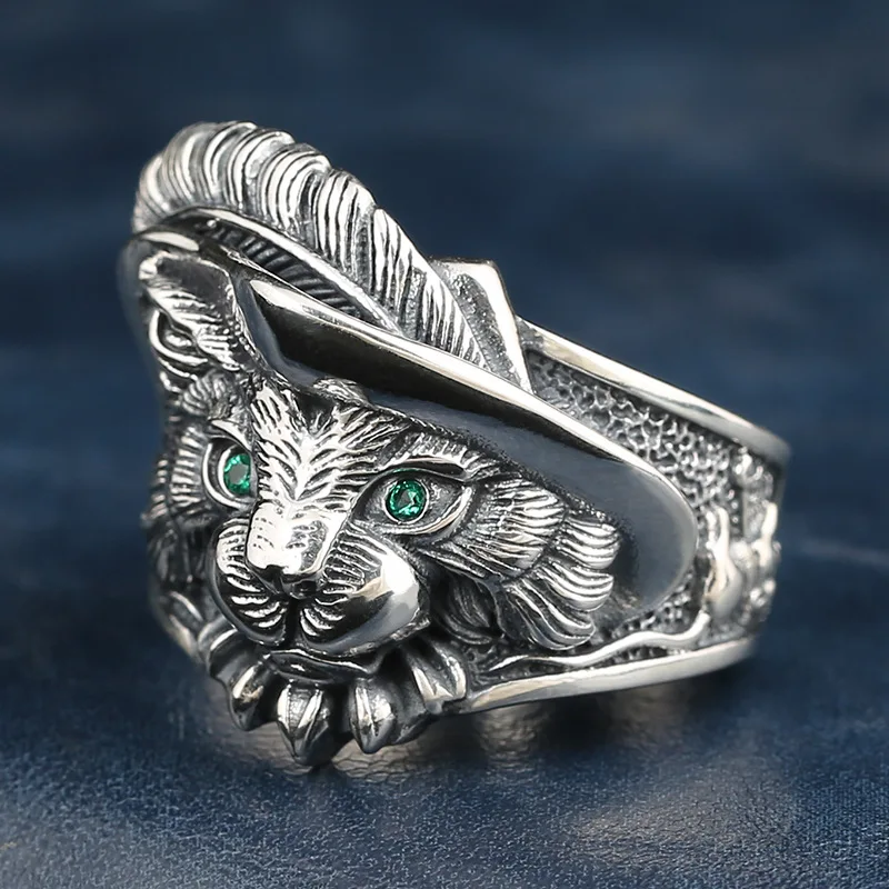 

925 Sterling Silver Ring for Men's Fashion Retro Thai Silver Pirate Cat Open Ring ins Small Personality Hip Hop Cat Food Ring