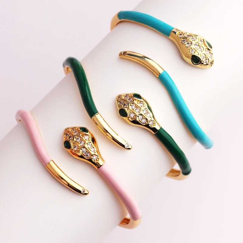 Exquisite Snake Animal Cuff Bracelet Cute Enamel Geometry Bangle High Quality 18K Gold Plated Trend Jewelry Fit Women Teens Girl