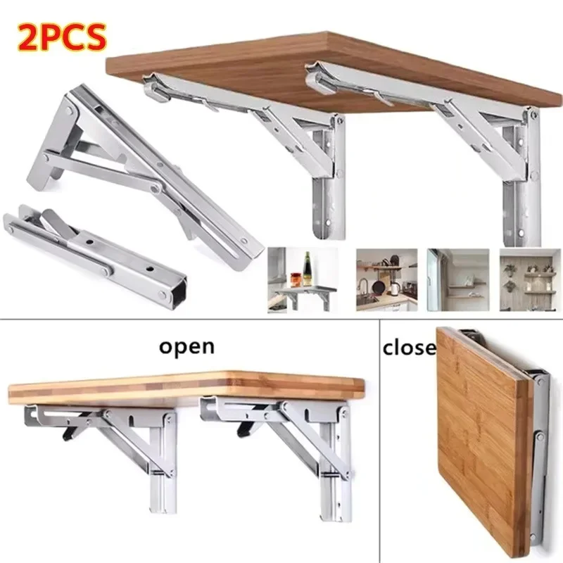 2PCS 6-20 Inch Adjustable Wall Mounted Triangle Folding Angle Bracket Bench Table Shelf Bracket Furniture Heavy Support Hardware
