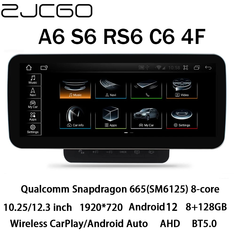 

ZJCGO Car Multimedia Player Stereo GPS Radio Navigation Android 12 Screen MMI 2G 3G System for Audi A6 S6 RS6 C6 4F 2004~2011