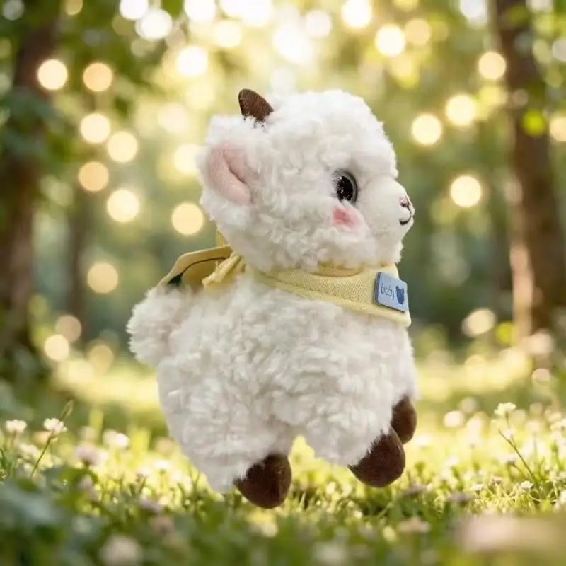White Fluffy Lamb Stuffed Plush Doll Cute Bow Bandana Stylish Kawaii Plushie for Kids Gift Bedroom Aesthetic Decor