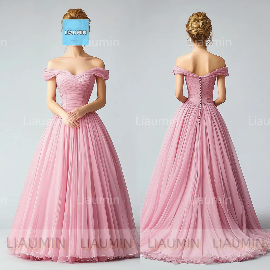 Simple New Pink Off Shoulder Floor Length Prom Formal Wedding Dresses Evening Bridesmaid Party Clothing Custom Hand Made C-2