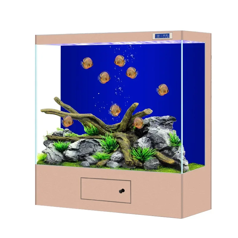 Square goldfish tank living room medium-sized floor-to-wall household large glass aquarium fish tank ornamental