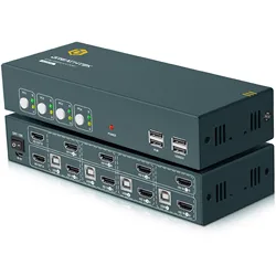 USB KVM Switch Dual Monitor | 4 Port HDMI 4K 60Hz Keyboard Mouse Switcher | | 4 PCs 2 Monitors