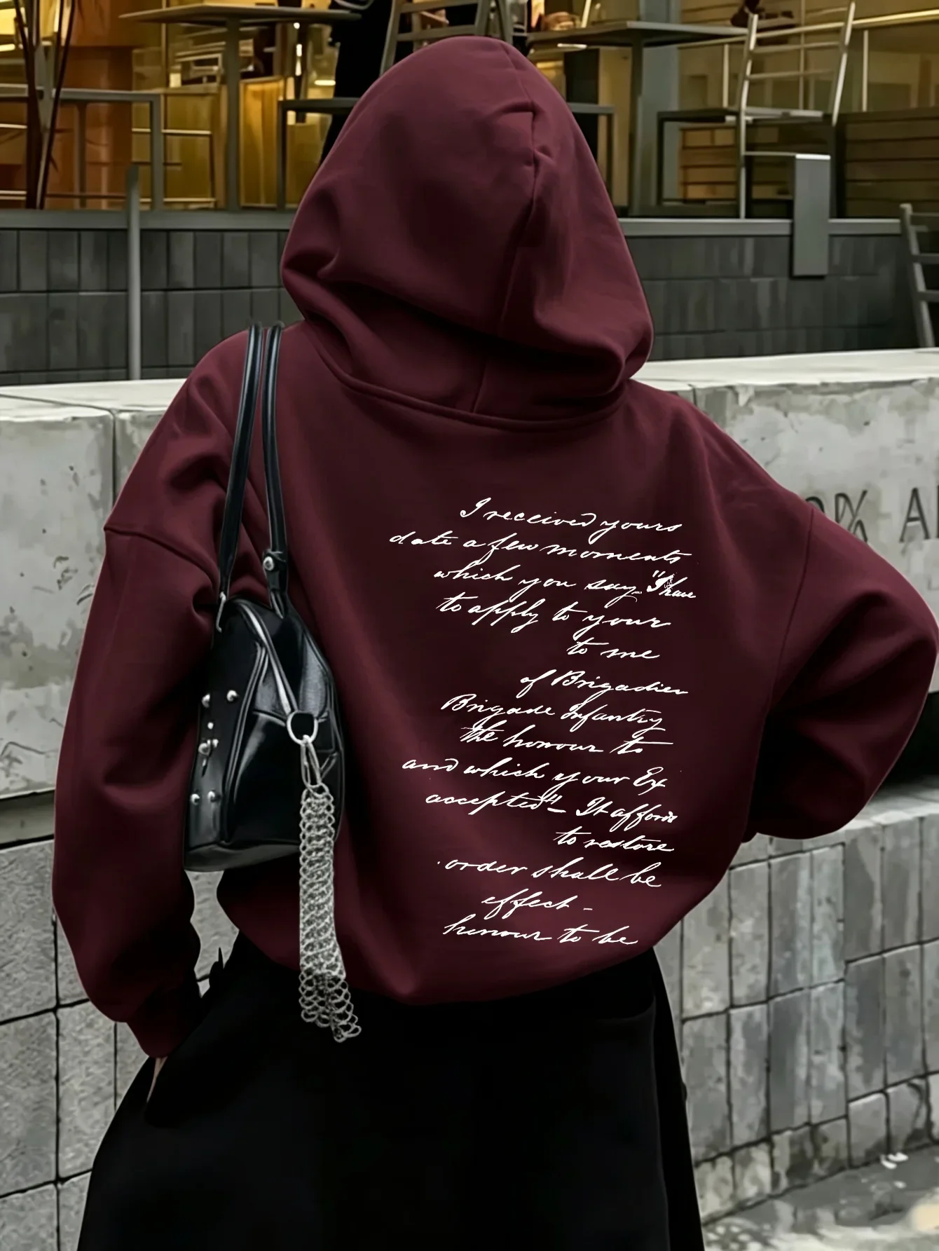 Unisex Handwritten Cursive Text Sports Hoodie Vintage Letter Slogan Print Oversized Pullover Streetwear Sweatshirt Spring Autumn