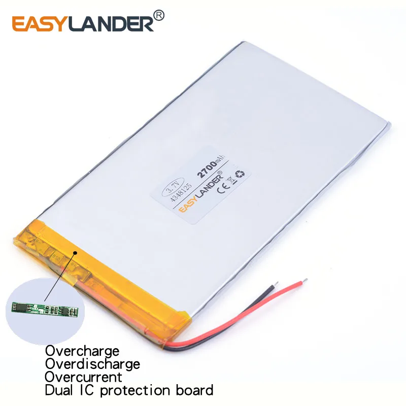 3.7 فولت 2700 مللي أمبير 4348125   بطارية ليثيوم أيون ليثيوم بوليمر قابلة لإعادة الشحن للكمبيوتر اللوحي وبنك الطاقة ومكبر الصوت