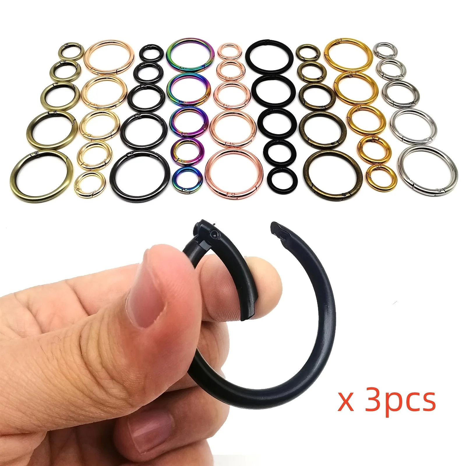 3pcs Metal Spring Gate O Ring Openable Round Carabiner Keychain Bag Clips Hook Dog Chain Buckles Connector