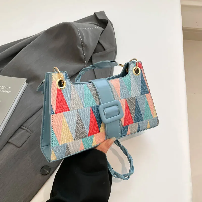 Trendy Color Block Crossbody Bag 2025 New for Women, Lightweight Chain Strap Shoulder Purse, Casual Small Bag for Daily Use