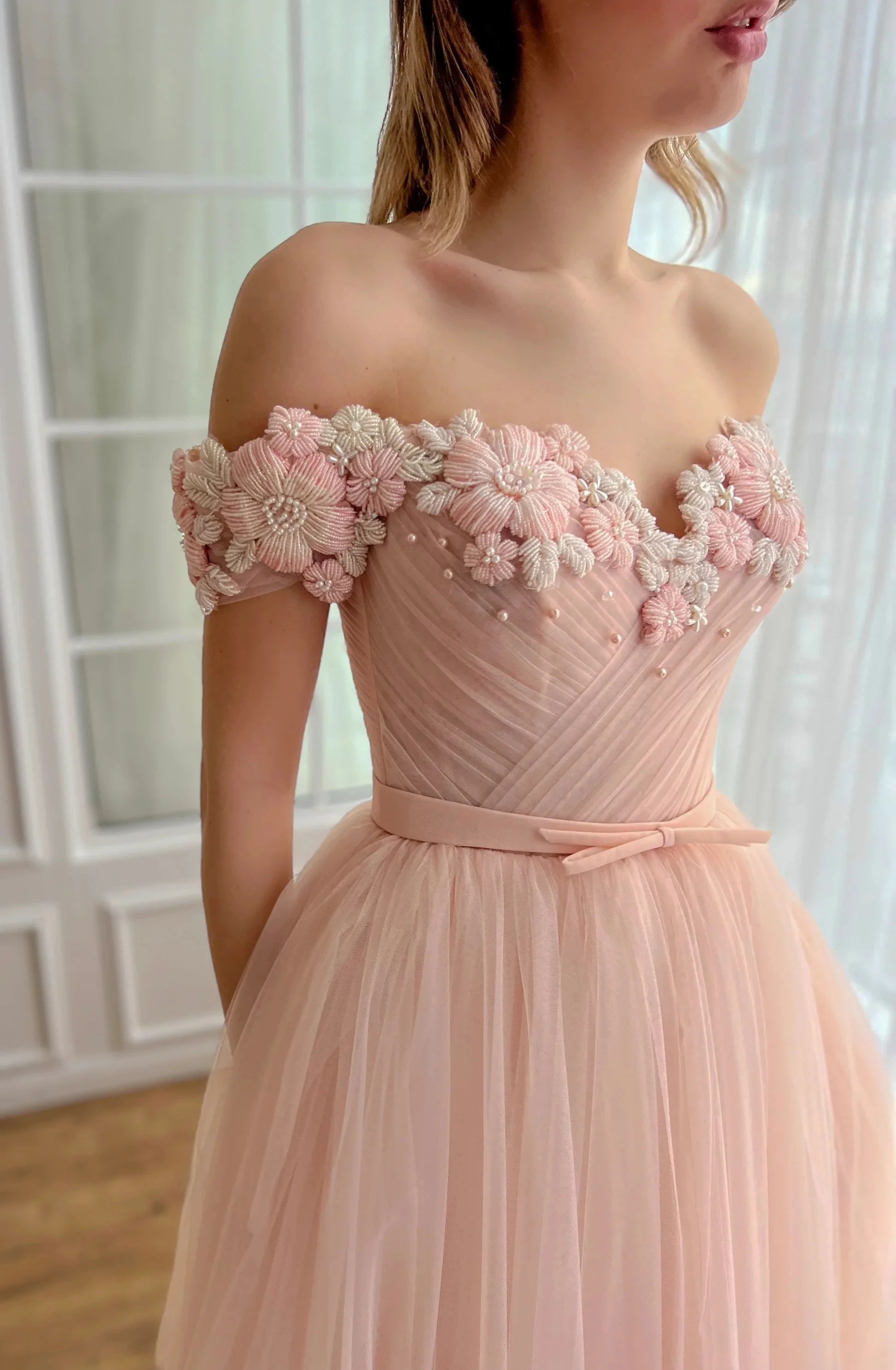 Robe de mariée en tulle avec appliques en dentelle pour femmes, fleur 3D, belle jupe longue, robes de Rh