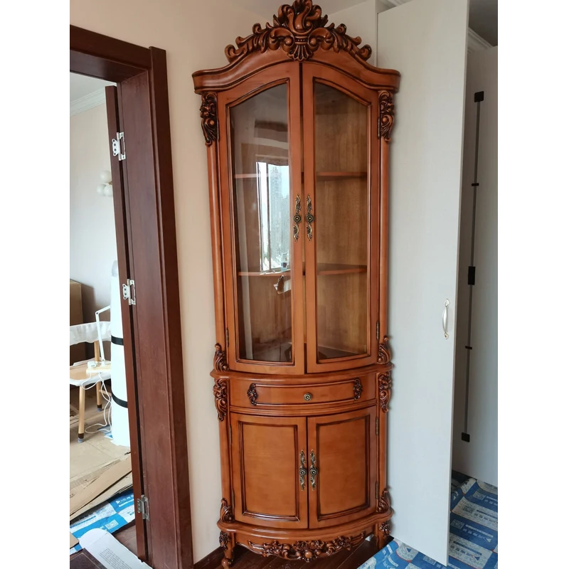 Dining Room Corner American Neo-classical Glass Wine Cabinet Ebony Restaurant Solid Wood Side Cabinet