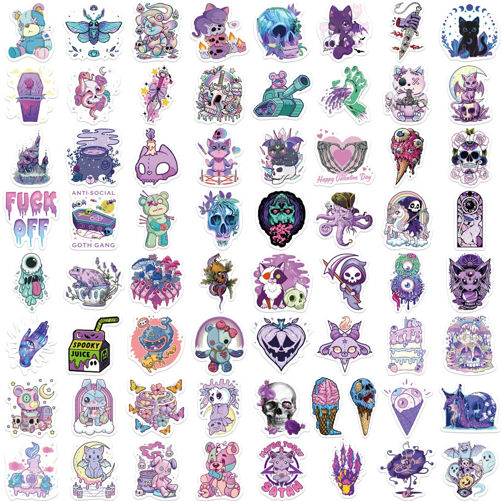 65pcs Cartoon Purple Gothic Stickers For Phone Suitcase Laptop Ipad Scrapbook Stationery Goth Sticker Scrapbooking Material