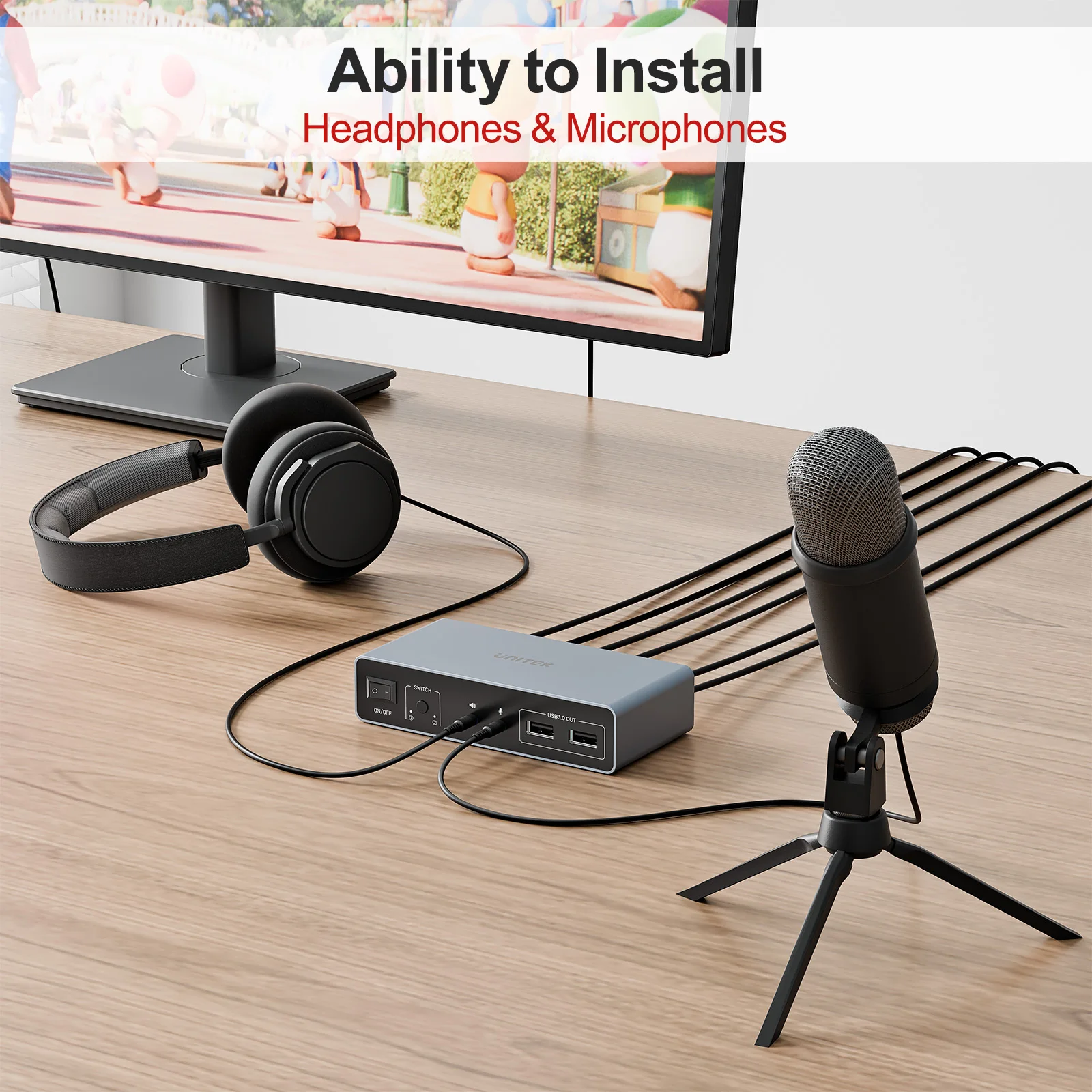 UNITEK 2×2 HDMI DP KVM Switch 4K@60Hz mit USB 3.0 Hub Dual Monitor Switcher 3,5mm Mic Audio Plug & Play für Windows Mac Linux