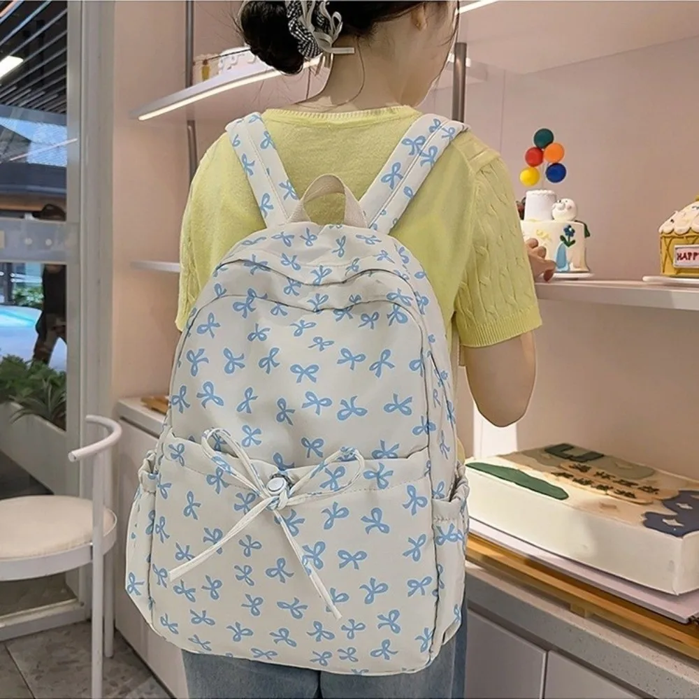 Cute Multi-Pocket Bow Shaped Backpack Large Capacity Adjustable Straps Travel Backpack Students Backpack Outdoor