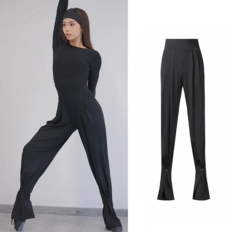 2024 Latin Dance Pants Women High Waist Soft Black Latin Trousers Cha Cha Rumba Dance Clothes Practice Performance Wear DNV21881