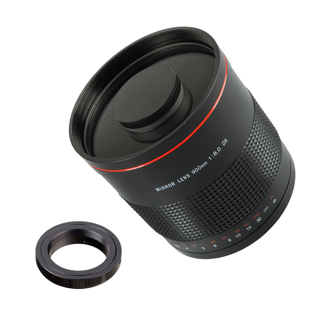 Obiektyw teleobiektywowy 900mm F8.0 MF Super Mirror + pierścień adaptera mocowania T2 do aparatów Canon Nikon Pentax Sony Olympus M43 Fuji DSLR