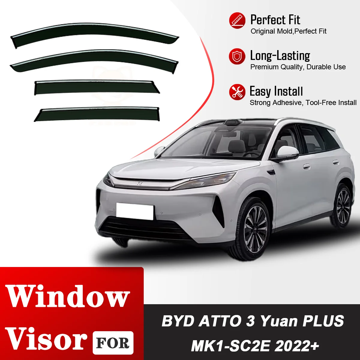 For BYD ATTO 3 Car Window Sun Rain Deflector Yuan Plus Window visor