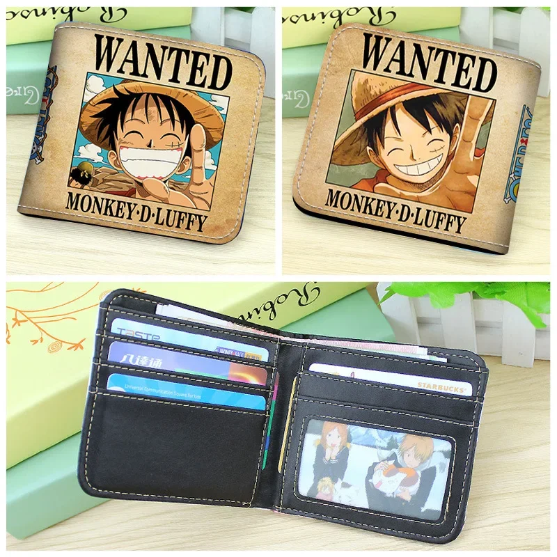 One Piece Anime Figures Luffy Foldable Wallet Dragon Ball Men Children Bank ID Card Holder Card Clip Bag Cartoons Cosplay Gifts