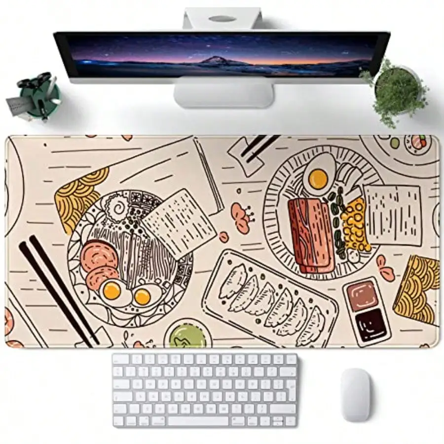 

Ramen Sushi Food Desk Mat Beige XL Mouse Pad Large Full Desk Mousepad Gaming Extended Keyboard Mouse Mat Desk Pad for Comput