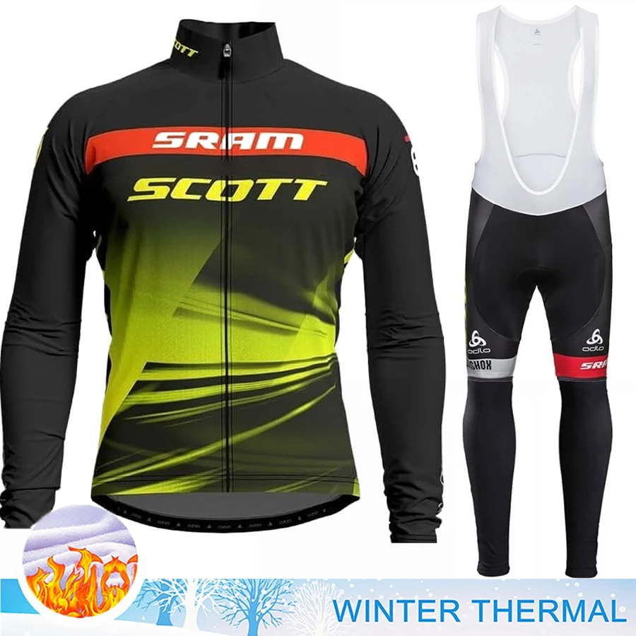 SCOTT Cycling Man Men\'s Suit Bike Jersey Jacket Winter Thermal Fleece Clothing Mtb Blouse Bib Pants Gel Pro 2023 Outfit Set Male