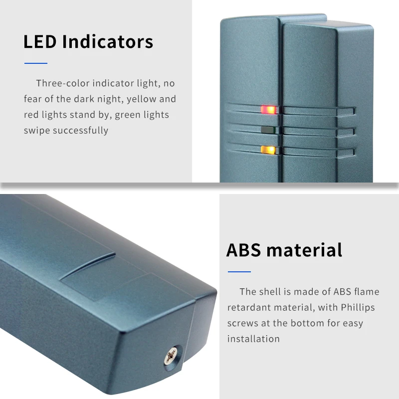 Anti-Metalen Afscherming, Outdoor Waterdichte Id/Ic Card Access Control Card Reader, Met Led Licht, wiegand 26/34 Switch Elkaar