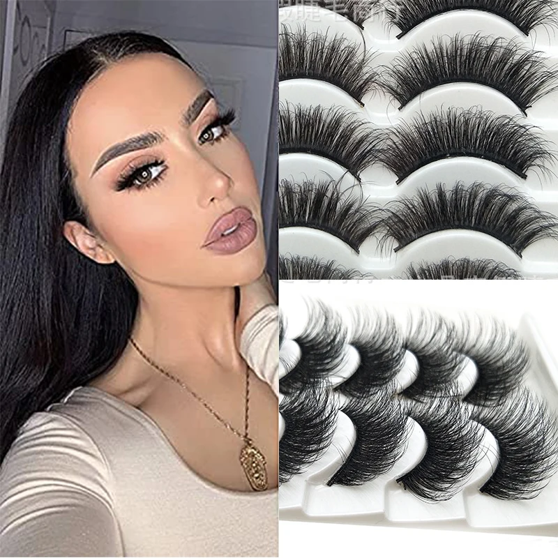 5/12/20Pairs Eyelashes Mink Lashes Fluffy Soft Wispy Natural Cross Eyelash Extension Reusable Lashes Mink False Eyelashes Makeup