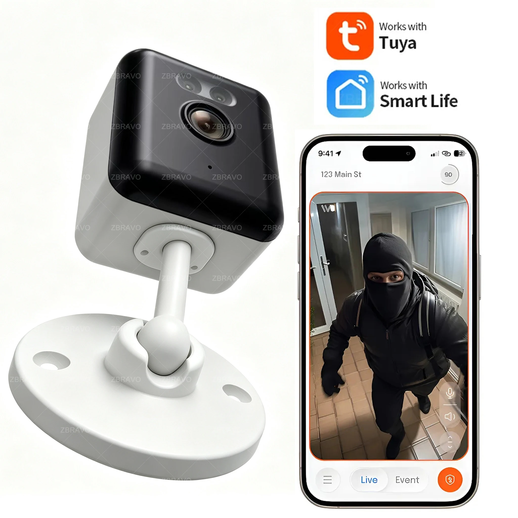 Tuya Smart Life 2K 5MP Mini WiFi Camera Indoor Home CCTV Security Motion Detection Siren Alarm Baby Monitor Color Night Vision