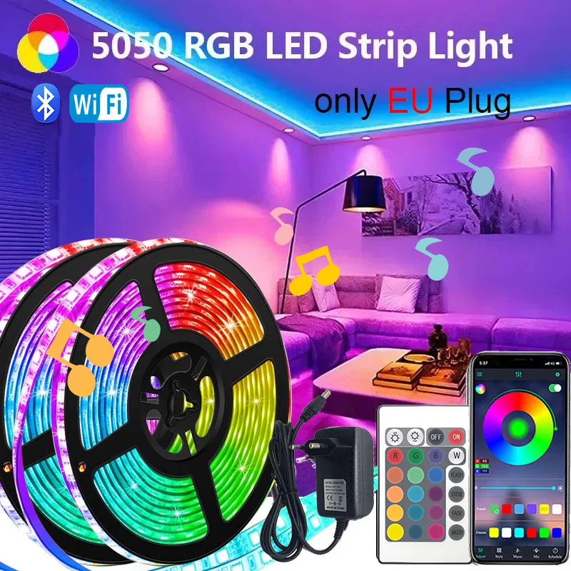 

Led Strips Lights For Smart Wifi Led Strip Alexa 5050/3528 RGB Led Tape 12V Neon Strips Music Sync Gaming Room Christmas Decor