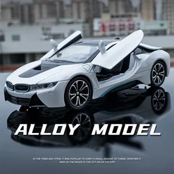 1:22 Diecast BMW I8 Sports Car Alloy Model Car Vehicle Collection Simulation Sound & Light Toys Car Children Birthday Day Gifts