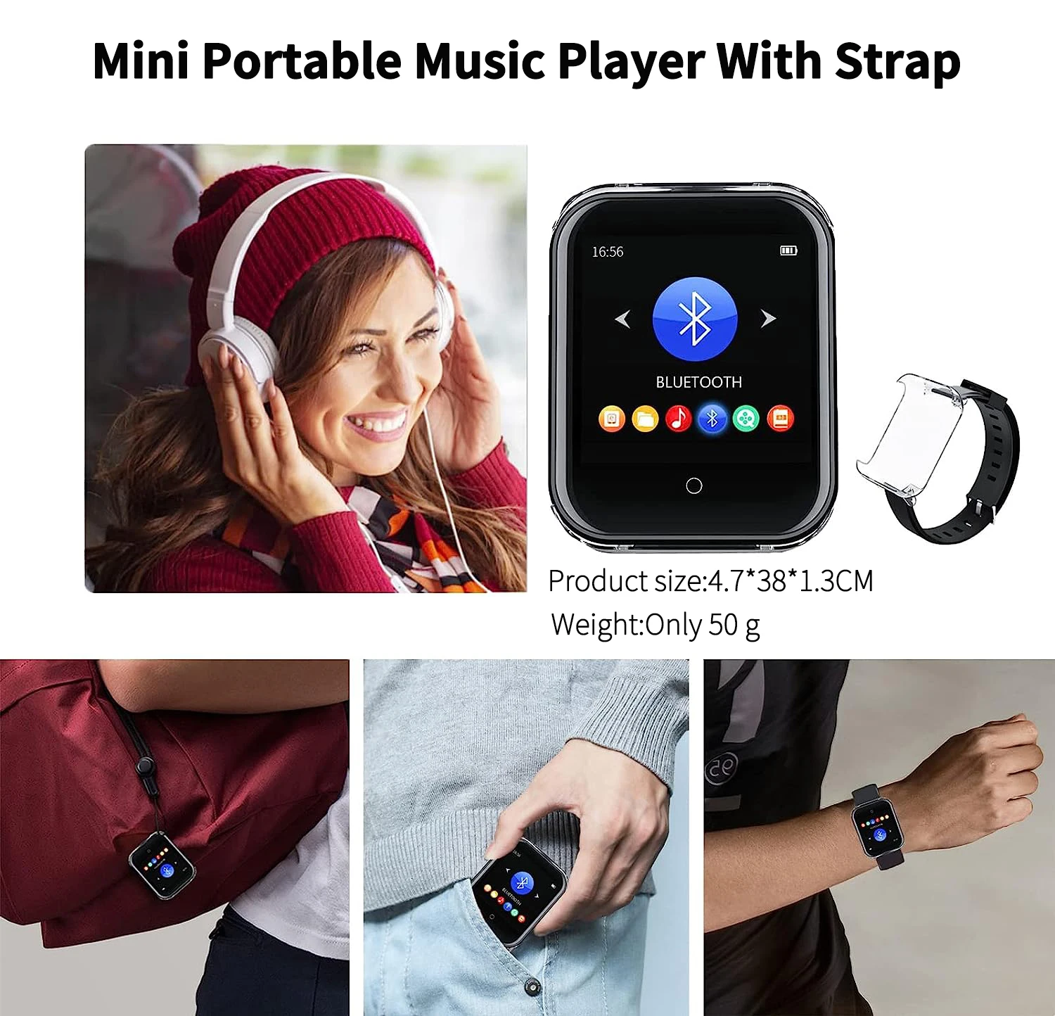 RUIZU M8 MP3 Player With Bluetooth Touch Screen Lossless Wearable Music Player Mini Run Walkman Support FM Radio,Recorder,E-Book