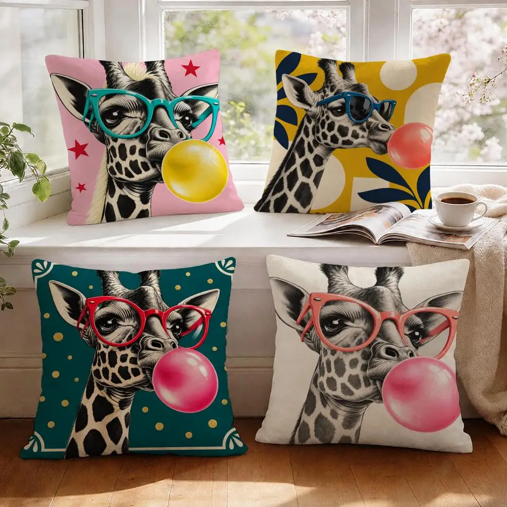 Giraffe Pop Cushion Cover 1/4Pcs Linen Throw Pillow Covers Double-Side Print Sofa Couch Living Room Decor