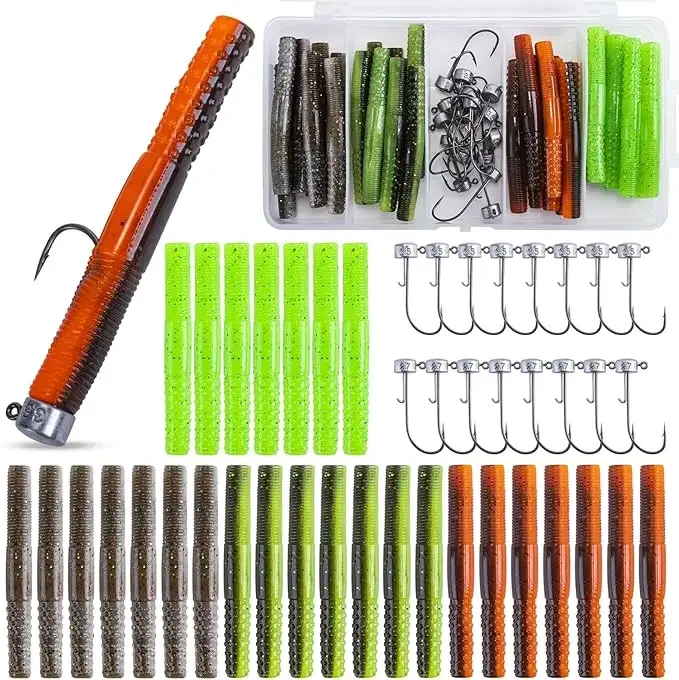 

Goture, 44 шт., плавающий червь Ned Rig Kit, крючки без сорняков, джиг-головки, мягкие приманки, высокоэффективное снаряжение, пресноводная, соленая вода, готовая
