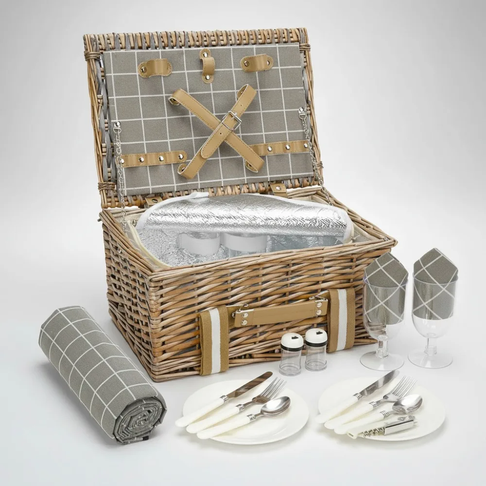 

Набор корзин для пикника премиум-класса Willow для пар — водонепроницаемое одеяло и холодильник в комплекте | Открытая столовая