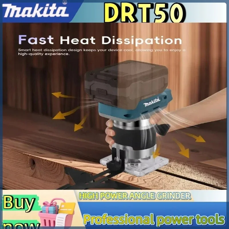 Recortadora inalámbrica DRT50 Makita, máquina cortadora recargable, herramienta de ranurado sin escobillas, fresadora, máquina de grabado de carpintería