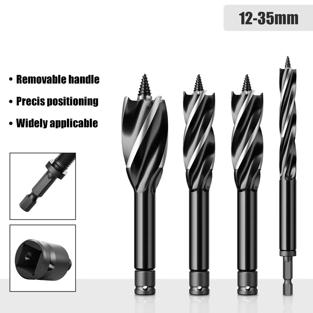 3pcs Woodworking Branch Drill, Electric Wrench Wind Batch Hexagonal Handle Hole Opener, Four-slot Four-edged Woodworking Drill