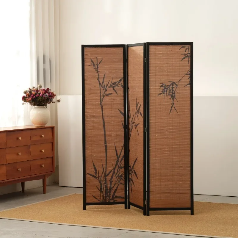 Foldable screen partition entrance entrance living room tea house national style bamboo shadow decorative wall bamboo weaving en