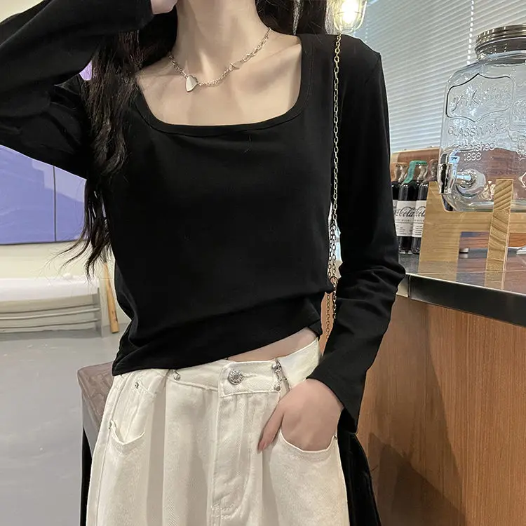 

Long Sleeve Top for Women Plain T Shirts Female Polyester Bluey Elegant In Pulovers Cotton Sale Tall Clothes Wholesale Kpop Tees