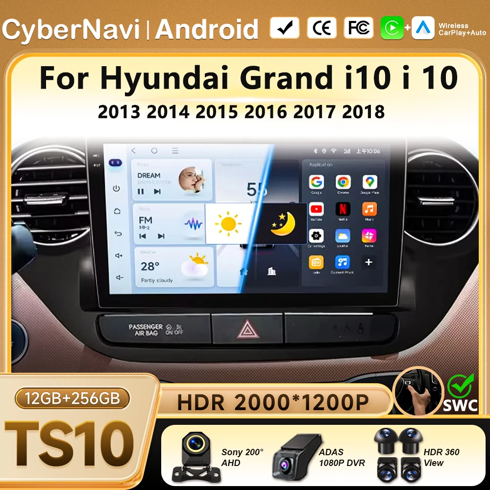 Rádio Automotivo para Hyundai Grand i10 i 10 2013 2014 2015 2016 2017 2018 Android 16 Wireless CarPlay Multimídia Reprodutor de Vídeo Central Multimídia