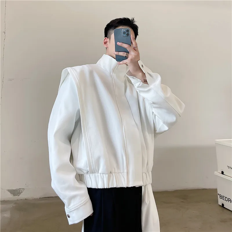 

Мужская свободная куртка с наплечниками и воротником-стойкой, весна 2025, модная повседневная однотонная верхняя одежда из полиэстера
