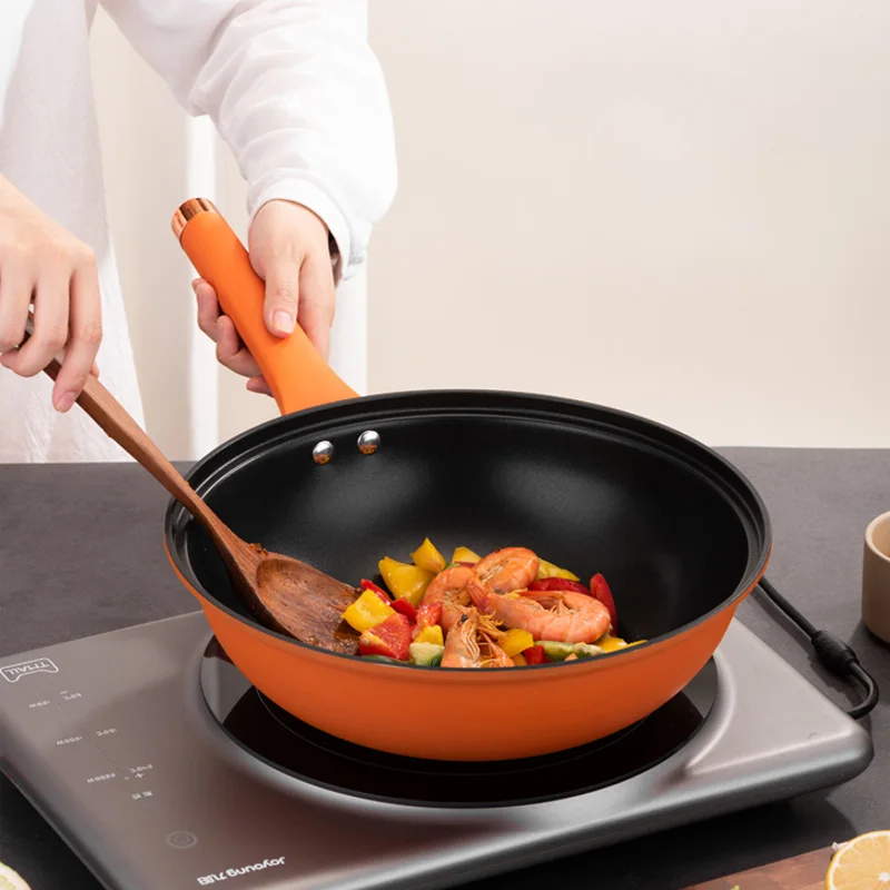 32cm 410 Stainless Steel Micro Pressure Wok Pan, Non-Stick Frying Pan, Universal for Induction & Gas Stove