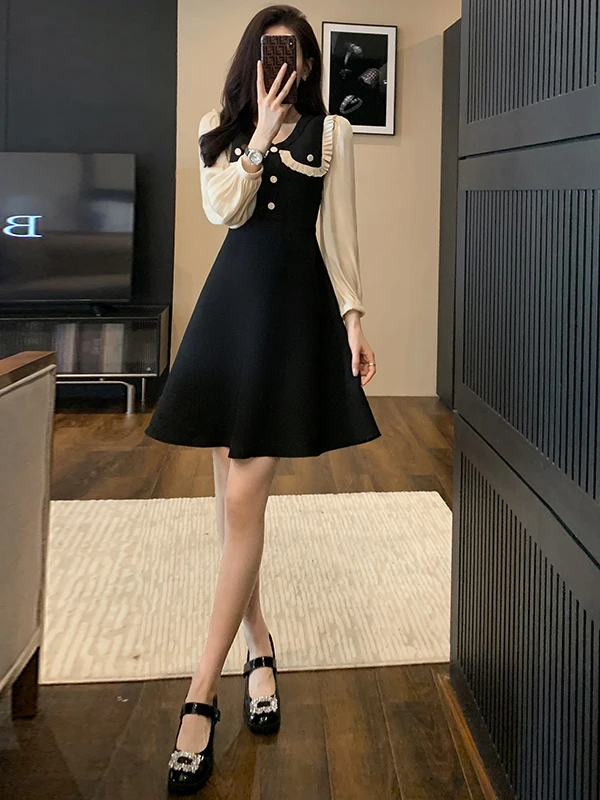 

Элегантное черное приталенное платье А-силуэта с завышенной талией, роскошное, на молнии, с длинным рукавом и V-образным вырезом, для любого случая