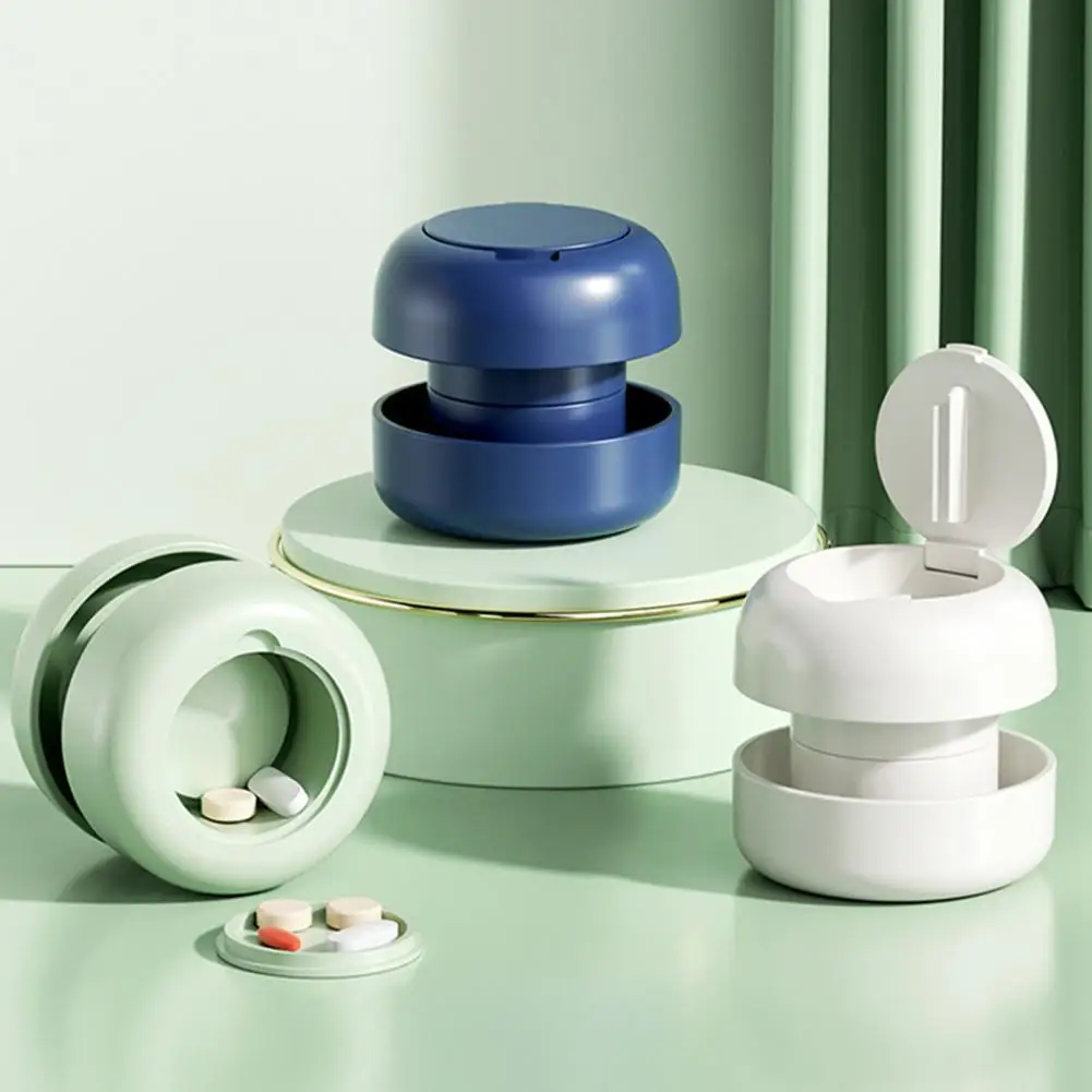 Pill Box with V-Shaped Medicine Trough And Sharp Blade Cutter Pill Grinding And Storage Compartment Box Medicine Tablet Splitter