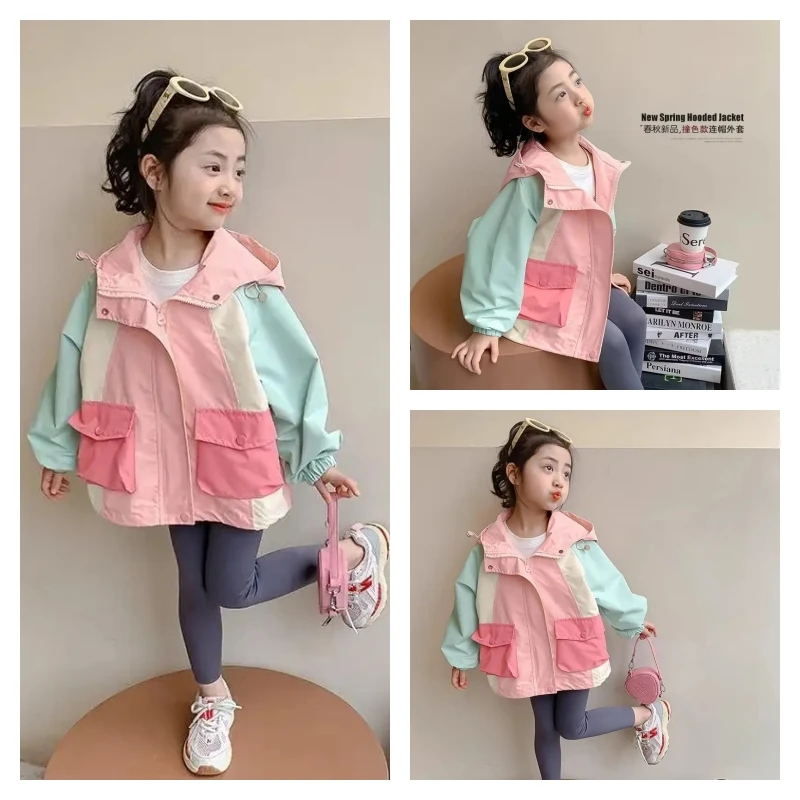

hot Kawaii Girl Fashion Outdoor Jackets Student Spring Autumn Cartoon Casual Zipper Hooded Lapel Tops Coat Children's Clothing