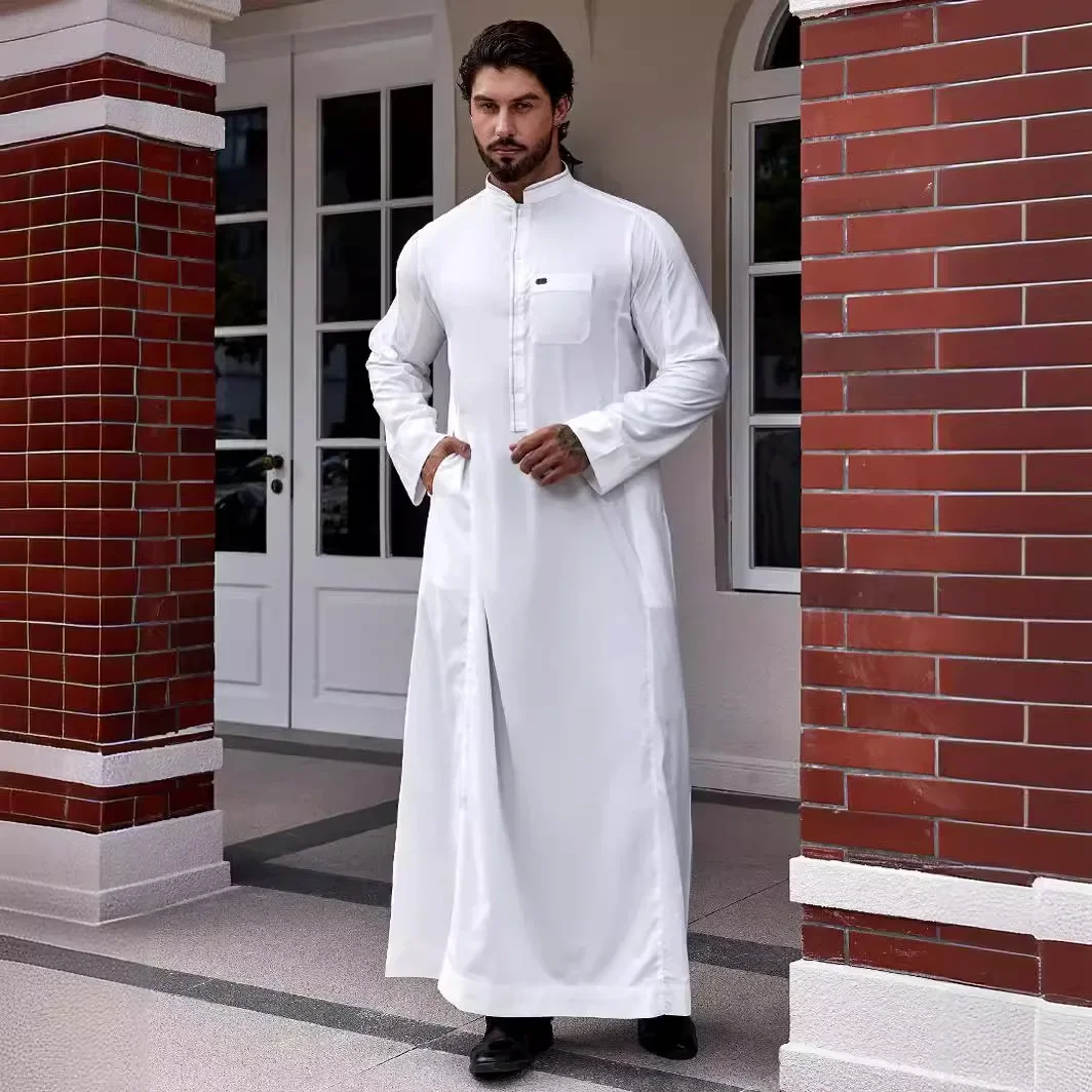 Saudi Arabia Pakistan Caftan Muslim Fashion Kaftan Thobe Dubai Turkey Islamic Clothing Men Solid Long Sleeve Loose Muslim Male