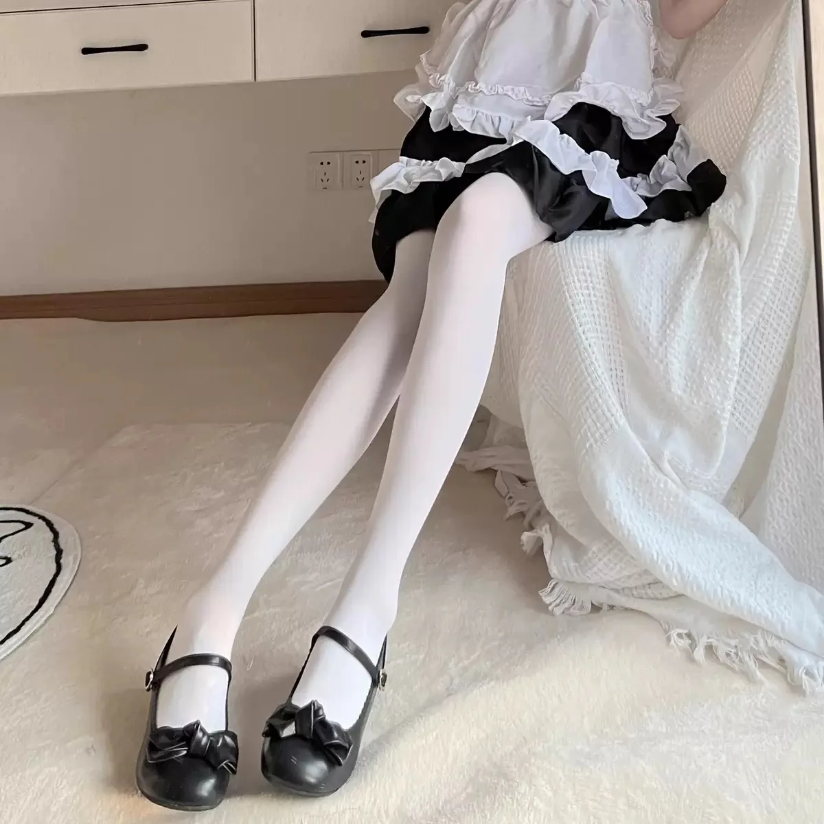 Übergröße Lolita JK Mädchen Milchweiße Tanzstrümpfe Damen Samt Dünne Alltags-Strumpfhose Winter Schwarze Damen Superelastische Strumpfhose – Detail 5