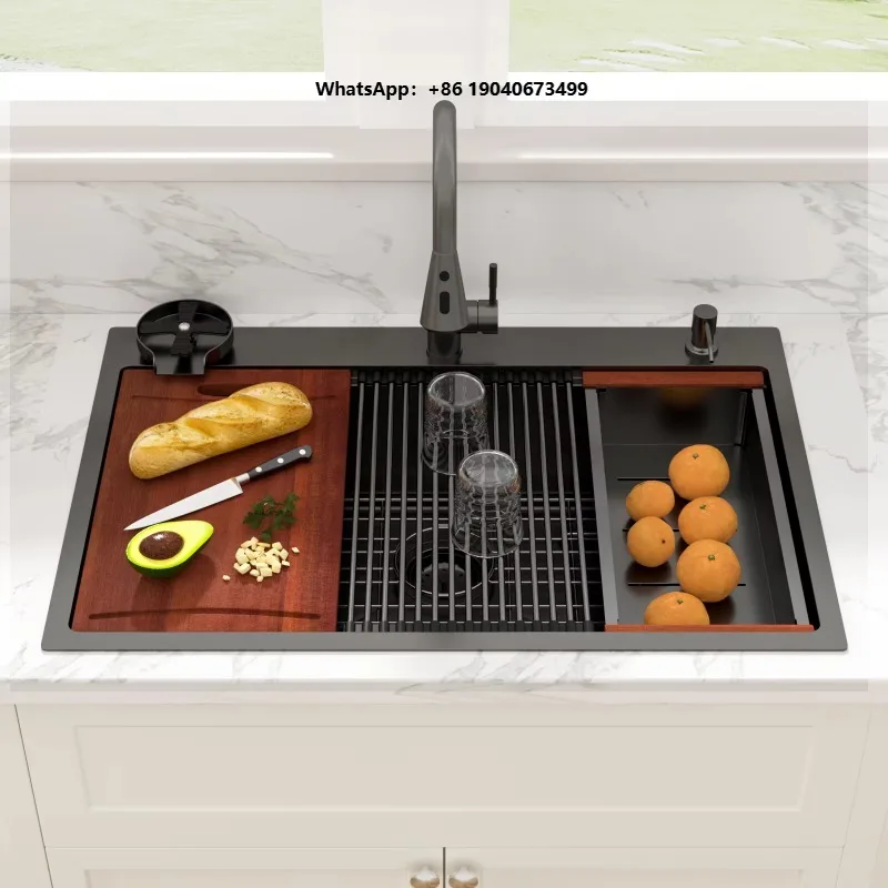 Workstation Topmount / Drop-in Black 304 Stainless Steel 16-Gauge Bowl Integrated Ledge Kitchen   PX